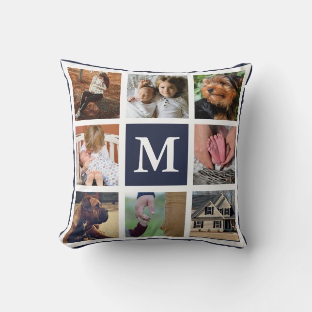 Coussin Coastal White Seashell & Navy Photo Collage (Recto)