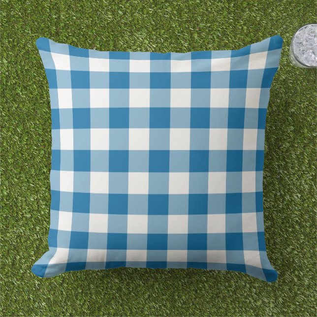 Coussin Cobalt bleu et blanc En vichy Plaid Motif (Herbe)