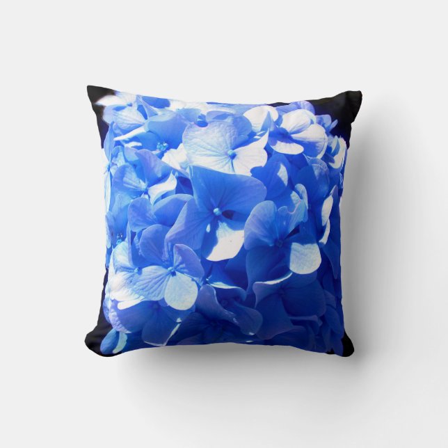 Coussin Cobalt bleu floral élégant bleu hydrangées (Recto)