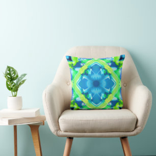 Coussin Cobalt Blue et Lime Green Tie Dye Motif