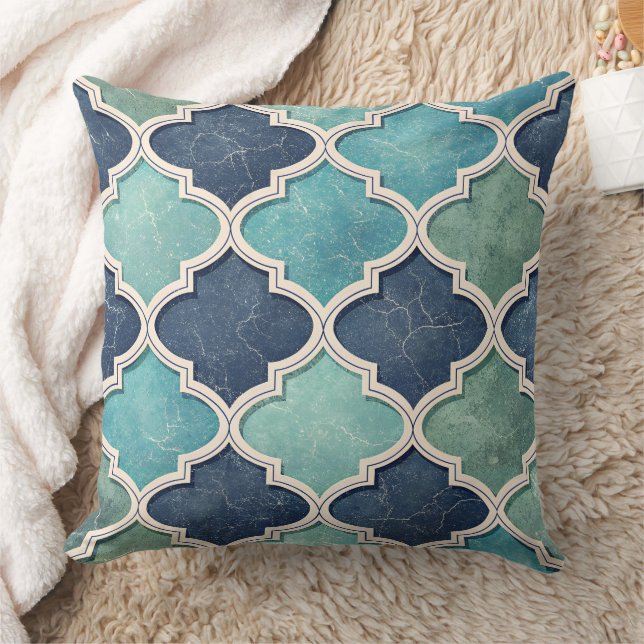 Coussin Cobalt et sarcelle Quatrefoil - Mosaïque méditerra (Couverture)