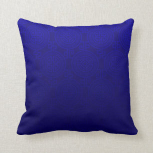 Coussin Cobalt oriental du jacquard   de symbole de longue