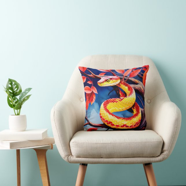 Coussin Cobra avec des écailles rouge et jaune vibrantes d (Chaise)