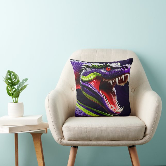 Coussin Cobra serpent avec écailles vertes et violettes vi (Chaise)