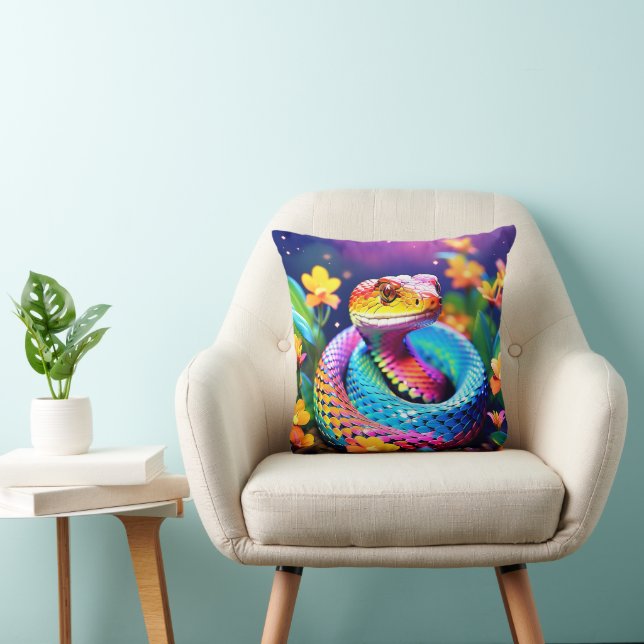 Coussin Cobra serpent avec rose et jaune turquoise éclatan (Chaise)