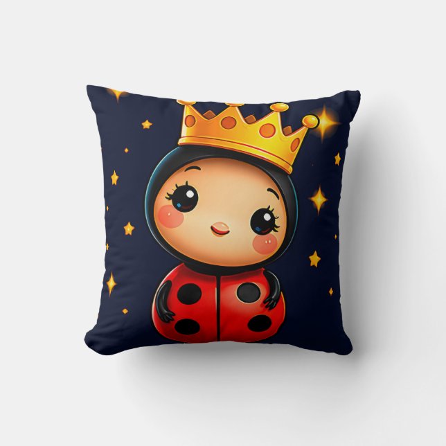 Coussin Coccinelle à la couronne dorée sous les étoiles sc (Recto)