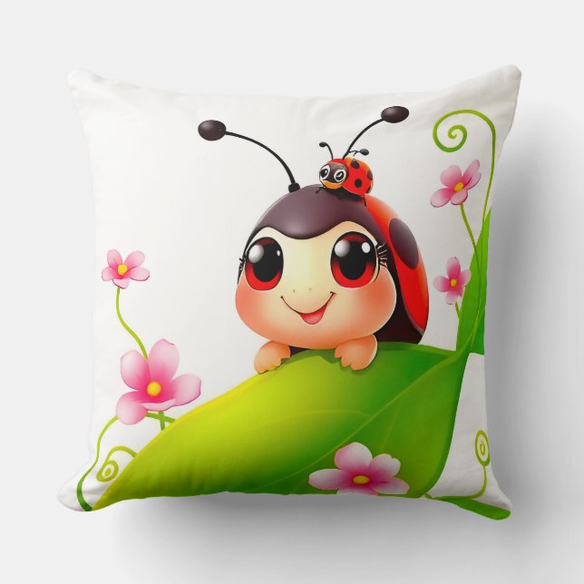 Coussin Coccinelle de dessin animé adorable (Recto)