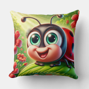 Coussin Coccinelle de dessin animé adorable dans un jardin