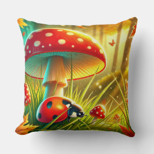 Coussin 🐞 Coccinelle de la forêt automnale et scène d'Ama