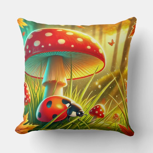 Coussin 🐞 Coccinelle de la forêt automnale et scène d'Ama (Recto)