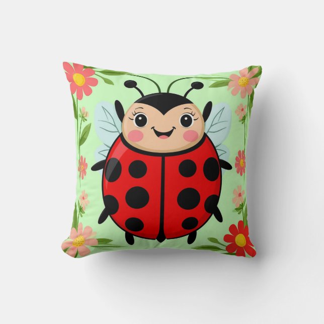 Coussin 🐞 Coccinelle Florale Art de Jardin pour Décoratio (Recto)
