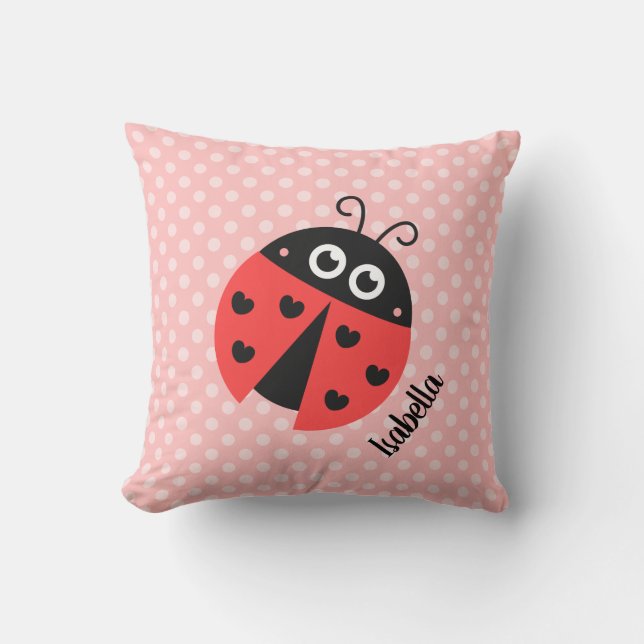 Coussin Coccinelle Mignonne Points de Polka Filles Décorat (Recto)