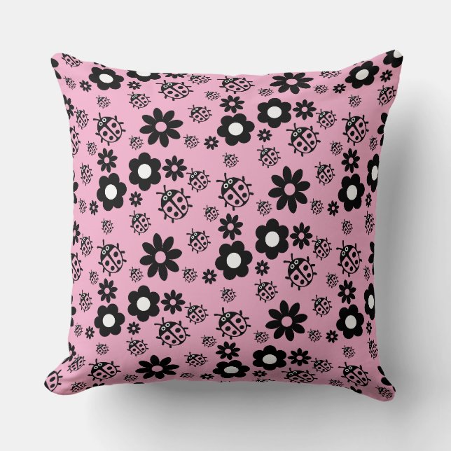 Coussin Coccinelle Rose Mignonne pour Enfants (Recto)