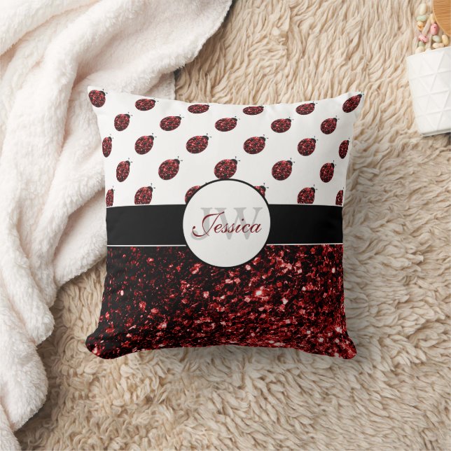 Coussin Coccinelle rouge foncé fausses paillettes de stras (Couverture)
