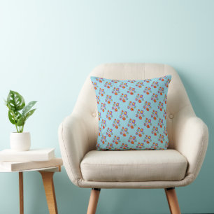 Coussin Coccinelles et Fleurs Motif Bleu Clair