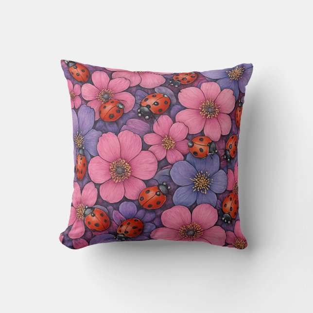 Coussin Coccinelles Fleurs (Recto)