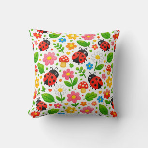 Coussin Coccinelles Mignonnes Fleurs Enfants avec Fleurs e