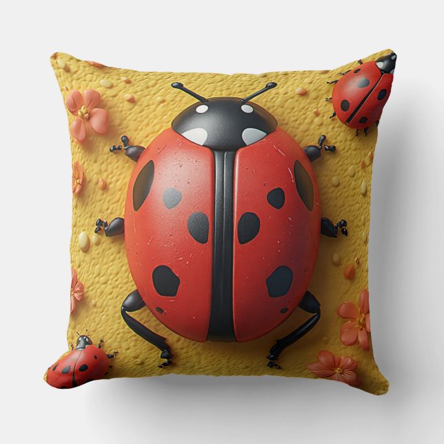 Coussin Coccinelles Rouge Clair au Repos (Recto)
