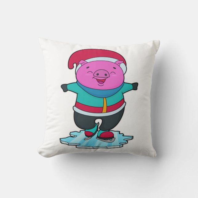 Coussin Cochon à Patinage sur glace avec patins sur glace  (Recto)