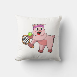 Coussin Cochon au tennis avec raquette de tennis