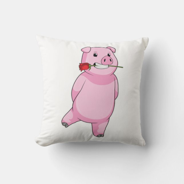 Coussin Cochon avec fleur Rose (Recto)
