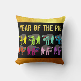Coussin Cochon chinois Nouvel An Zodiac Anniversaire Carré