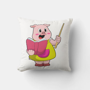 Coussin Cochon comme enseignant avec livre