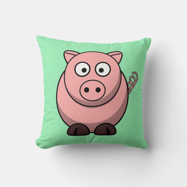 Coussin Cochon de dessin sur vert menthe (Recto)