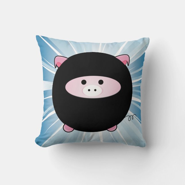 Coussin Cochon de Ninja en bleu (Recto)