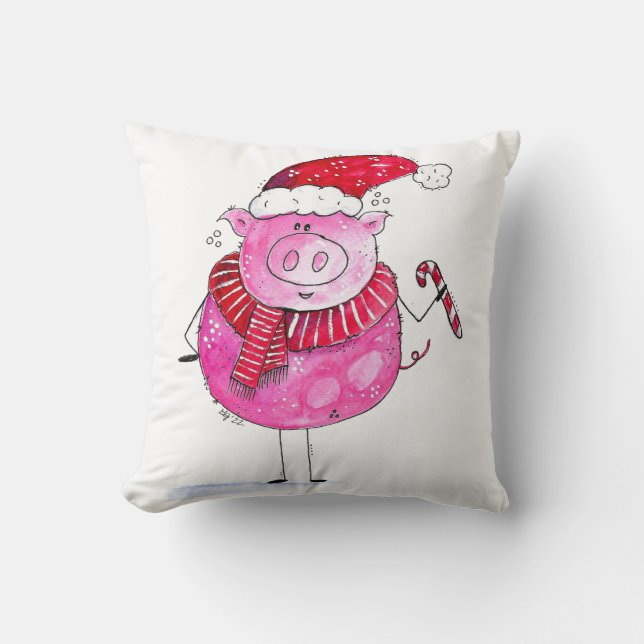 Coussin Cochon de Noël lunatique (Recto)