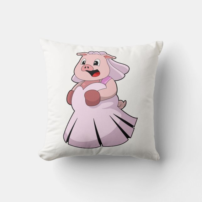 Coussin Cochon en mariée avec une robe de mariée.PNG (Recto)