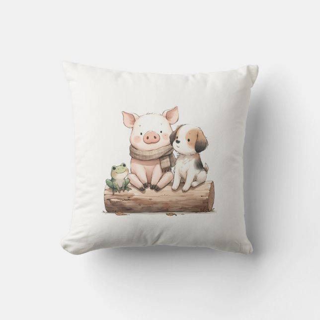 Coussin Cochon, grenouille et chien sur un journal! Amis a (Recto)
