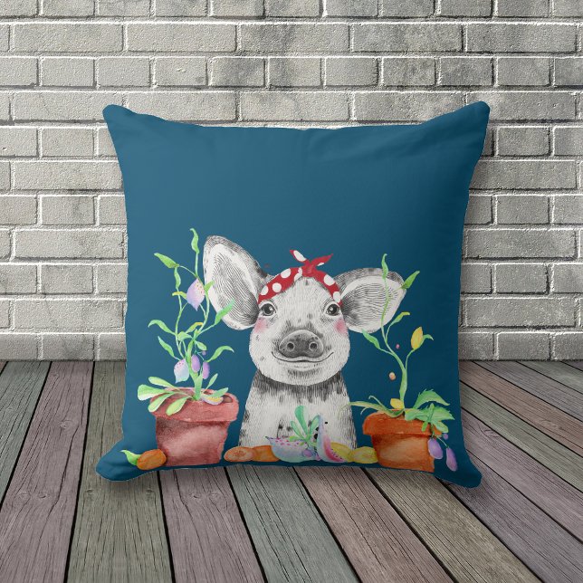 Coussin Cochon mignon et Plantes pointillés (Créateur téléchargé)
