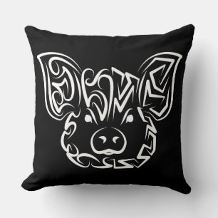 Coussin Cochon tribal noir et blanc
