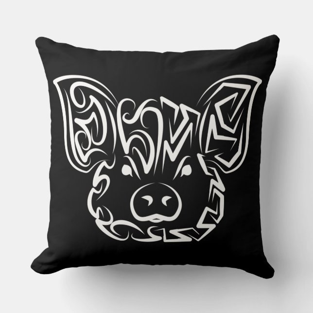 Coussin Cochon tribal noir et blanc (Recto)