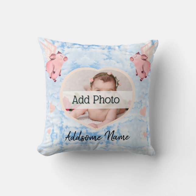 Coussin Cochon volant mignon avec ailes quand les porcs vo (Recto)