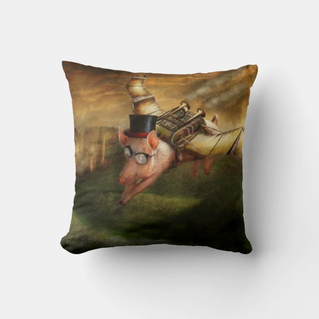 Coussin Cochon Volant - Steampunk - Le porc volant (Recto)