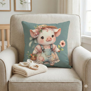 Coussin Cochonnet Pastel Mignon en Salopette Cottagecore
