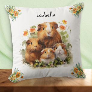 Coussin Cochons d'Inde Fleurs de Souci Personnalisé Mignon