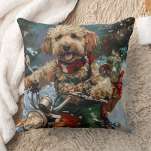 Coussin Cockapoo Chien chevauchant la moto Noël