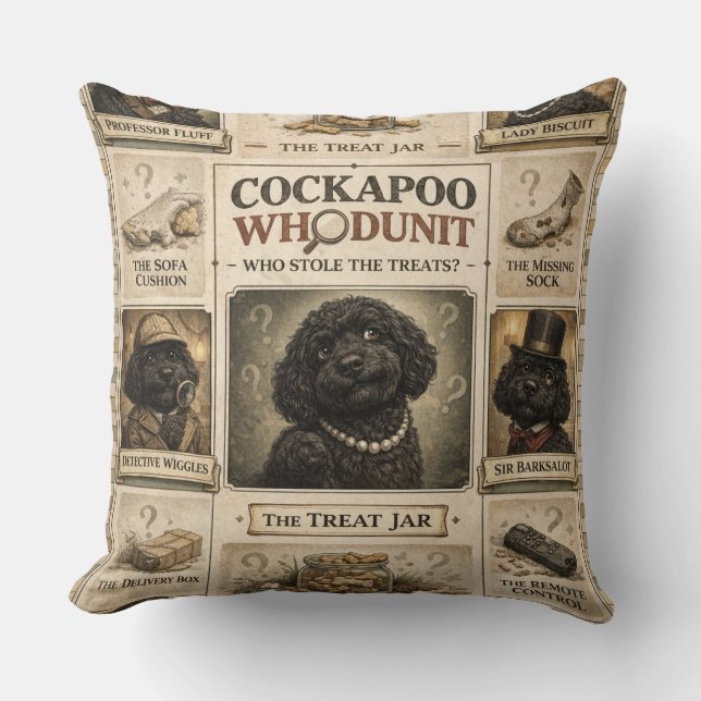 Coussin Cockapoo Whodunit | Cadeau drôle pour chie (Recto)