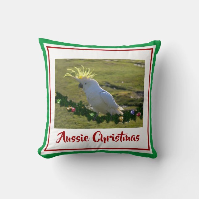 Coussin Cockatoès de Noël sur Pin Bough décoré (Recto)