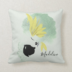 Coussin Cockatoo Oiseau jaune et vert Aquarelle personnell