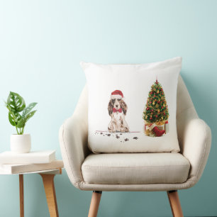 Coussin Cocker Brown Spaniel drôle Chien de Noël avec arbr