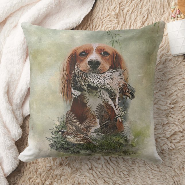 Coussin Cocker Spaniel avec perdrix gris (Couverture)
