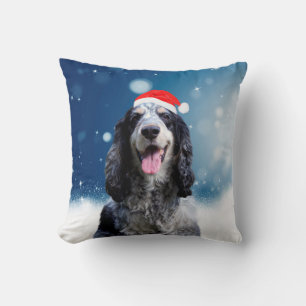 Coussin Cocker Spaniel Chien Avec Noël Santa Hat