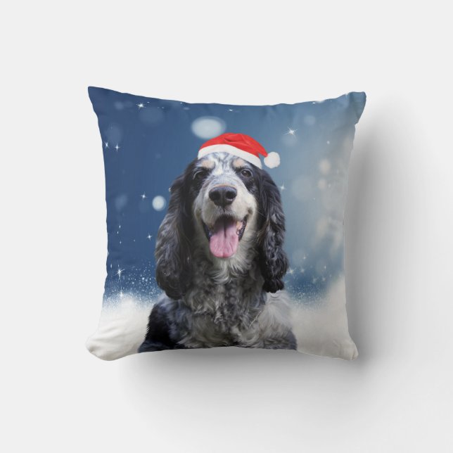 Coussin Cocker Spaniel Chien Avec Noël Santa Hat (Recto)