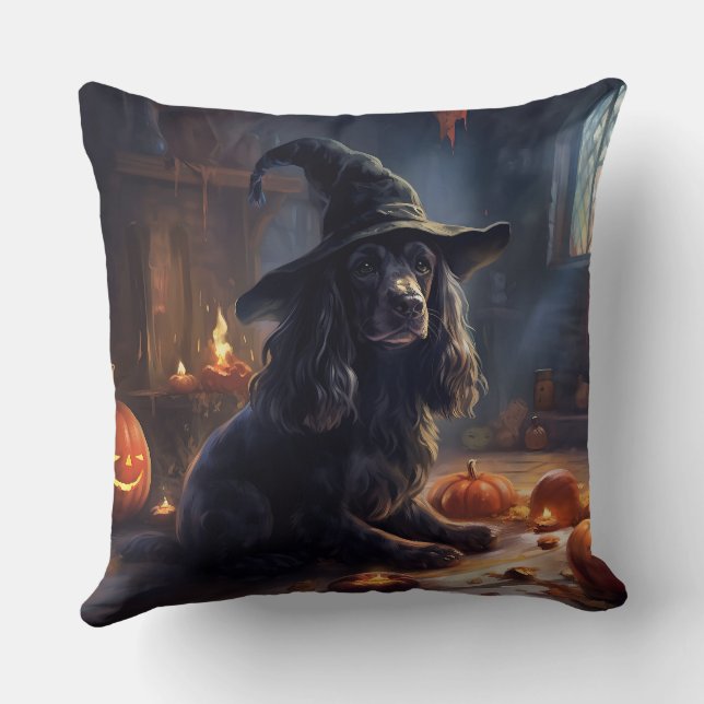 Coussin Cocker Spaniel Citrouilles Halloween Épouvantable (Verso)