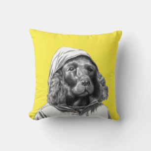 Coussin Cocker Spaniel en Manteau de pluie (Retro Yellow)