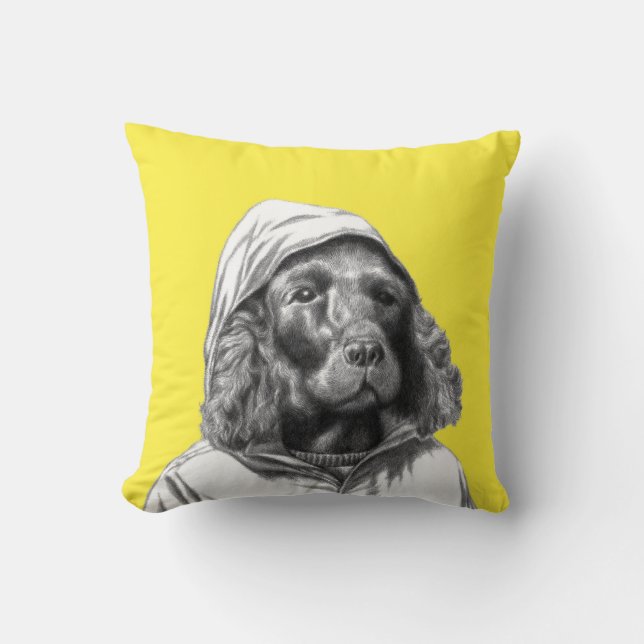 Coussin Cocker Spaniel en Manteau de pluie (Retro Yellow) (Recto)